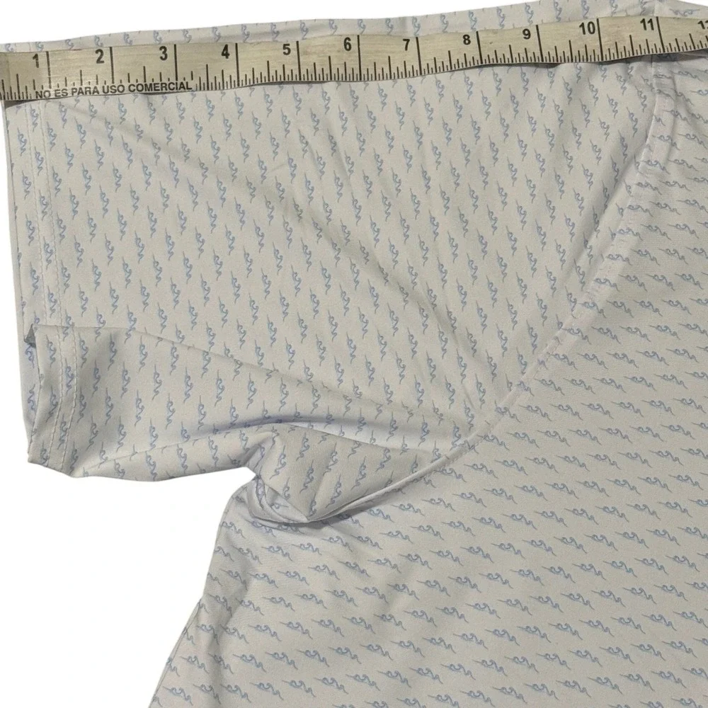Holderness & Bourne Whitecap Shirt Skye Blue Wave Print Polo XXL Tailored Fit‎